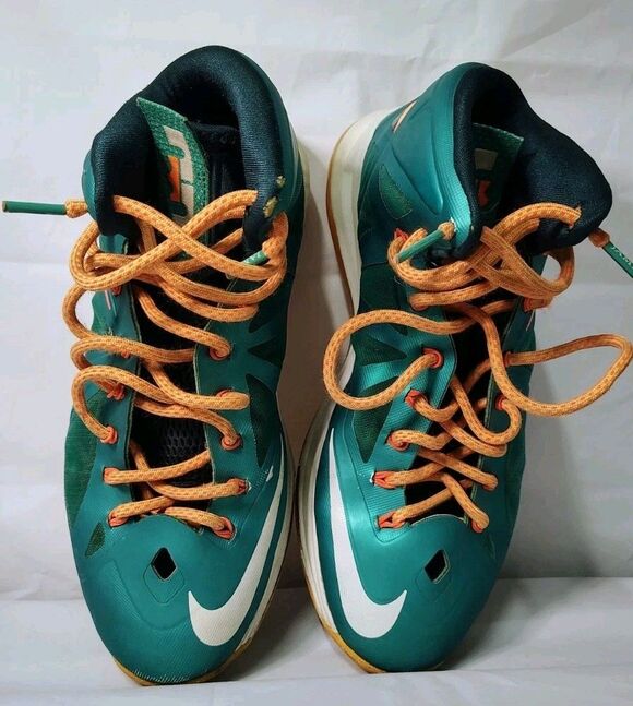 Nike LeBron 10 Atomic Teal White Orange Sneakers Urban Streetwear Mens Sz 8.5